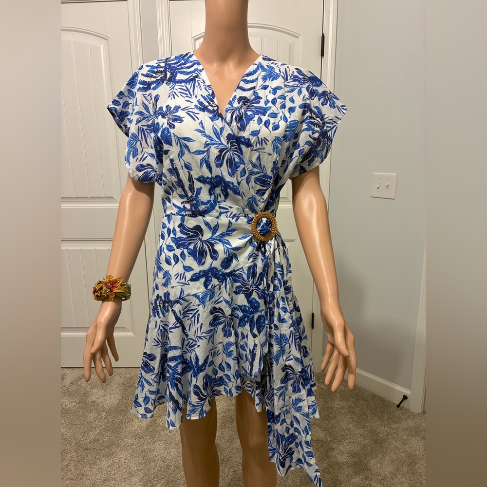 Blue Floral Wrap Dress by J Marie with Romper.